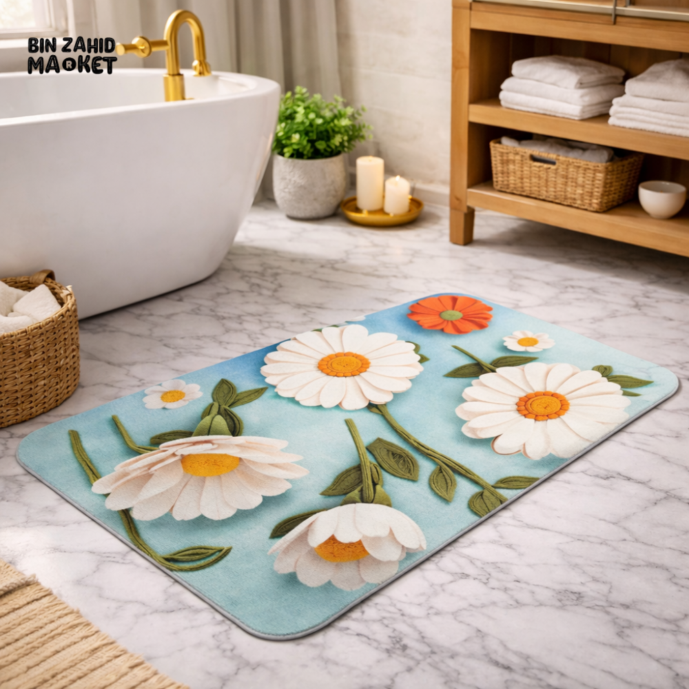 3D DAISY FLOWER SUPER ABSORBENT BATHROOM FLOOR MAT