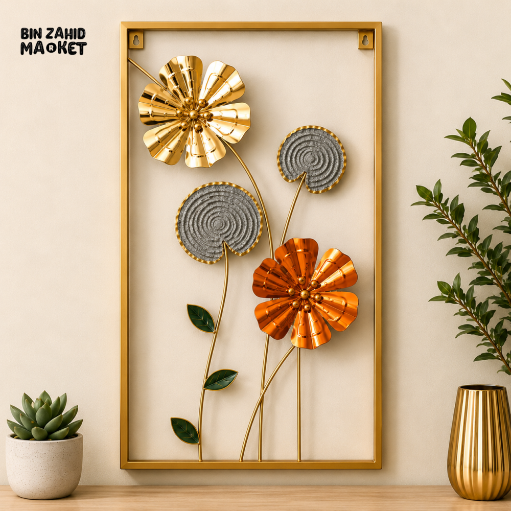 3D GOLD & COPPER FLORAL METAL WALL DECOR