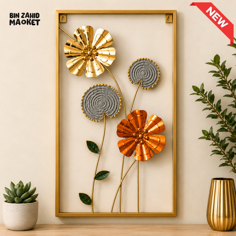 3D GOLD & COPPER FLORAL METAL WALL DECOR