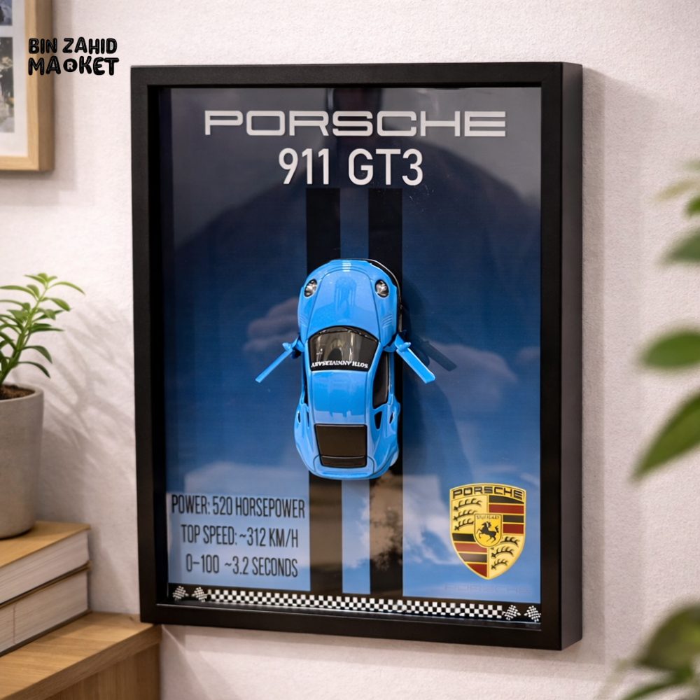 3D METAL CAR WOODEN WALL FRAME - PORSCHE 911 GT3
