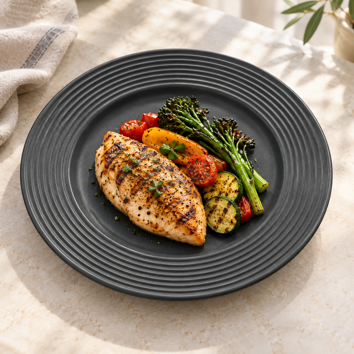 Danny Home Ridged Rim Round Plate 10.5 Inches