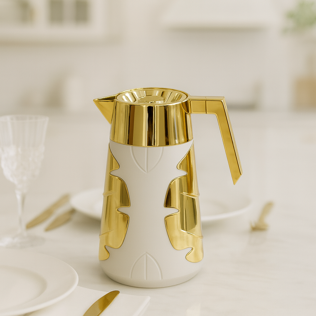 Luxury Gold & White Thermal Carafe 1 Litre – Vacuum Insulated