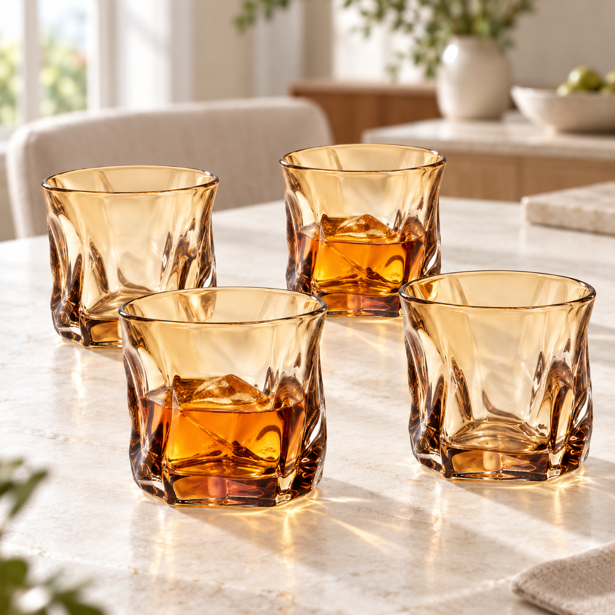 Danny Home 4 Piece Amber Faceted Glass Set - 280 ml