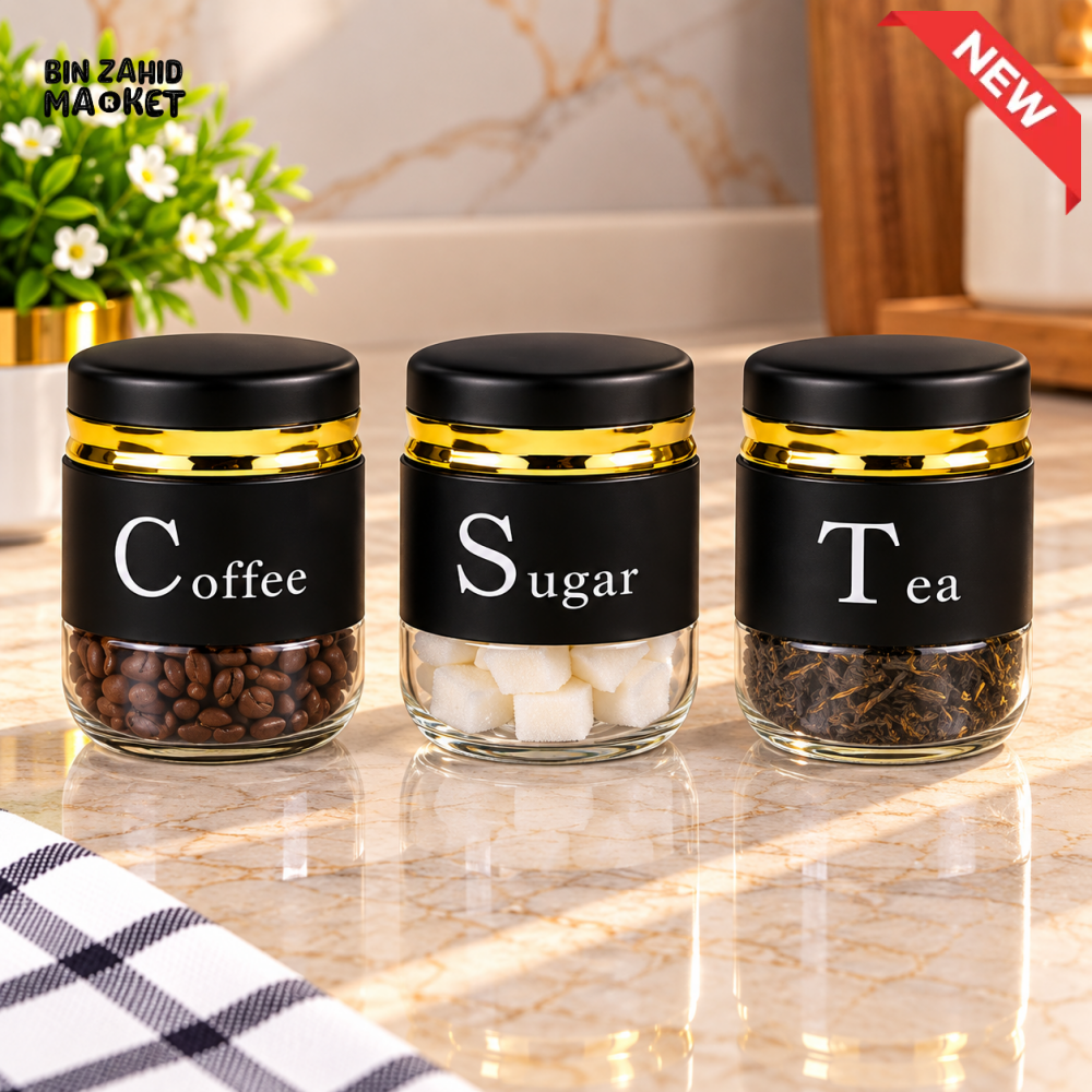 3PCS COFFEE SUGAR AND TEA GLASS STORAGE JAR SET - Storage Jars & Canisters