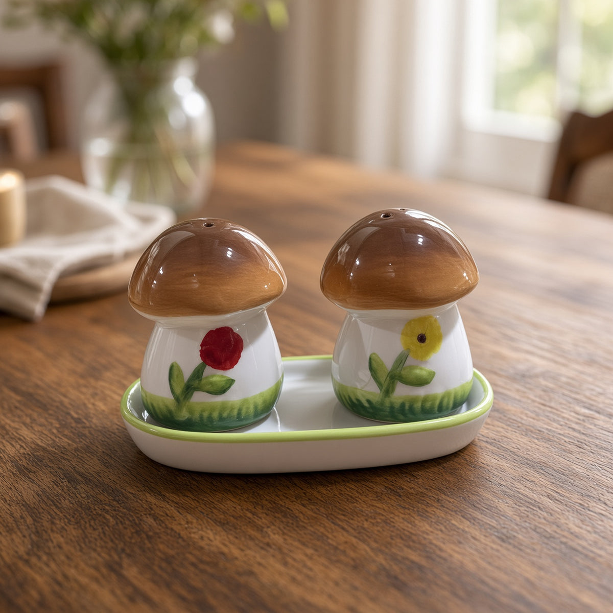 Kitchlux Ceramic Salt and Pepper Shakers -  Cute Mushroom