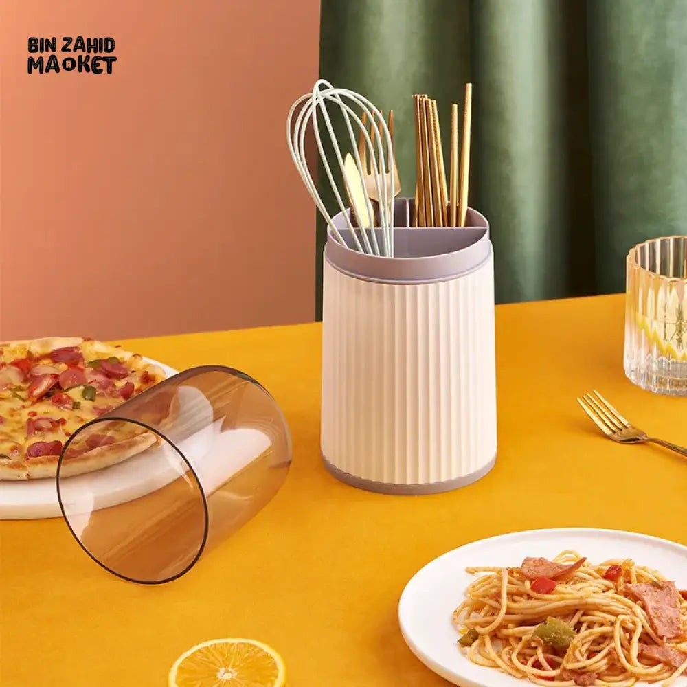 3X GRIDS CUTLERY HOLDER WITH LID