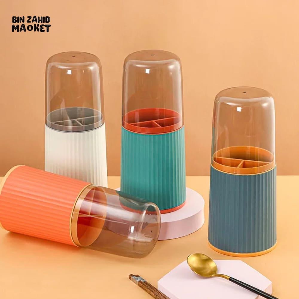 3X GRIDS CUTLERY HOLDER WITH LID