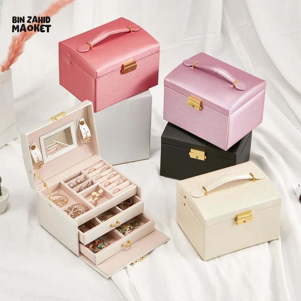 3X LAYERS MIRROR LEATHER JEWELRY ORGANIZER