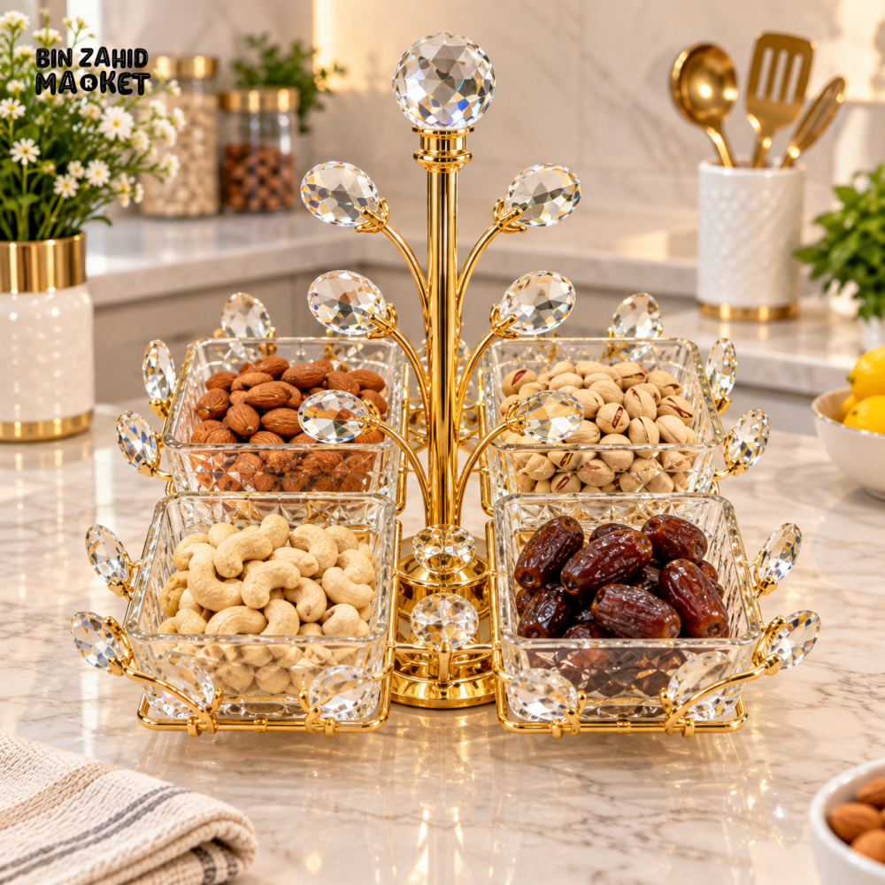 4 BOWL GOLDEN CRYSTAL DRY FRUIT & SNACK SERVING SET