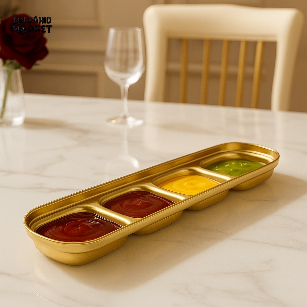 4-COMPARTMENT GOLDEN SAUCE TRAY – LUXURY SERVING DISH FOR KETCHUP, MUSTARD & DIPS - GOLDEN GST2062 1*4