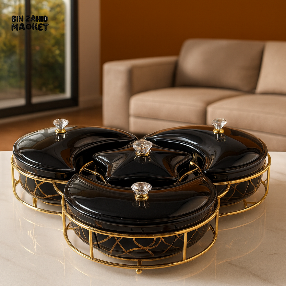4 COMPARTMENT LUXURY SERVING TRAY WITH GOLD HANDLES AND FLORAL DESIGN AB 05 (Copy)