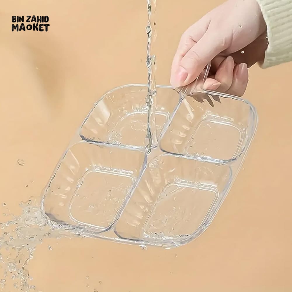 4-COMPARTMENT TRANSPARENT DIVIDED SERVING TRAY WITH HANDLE