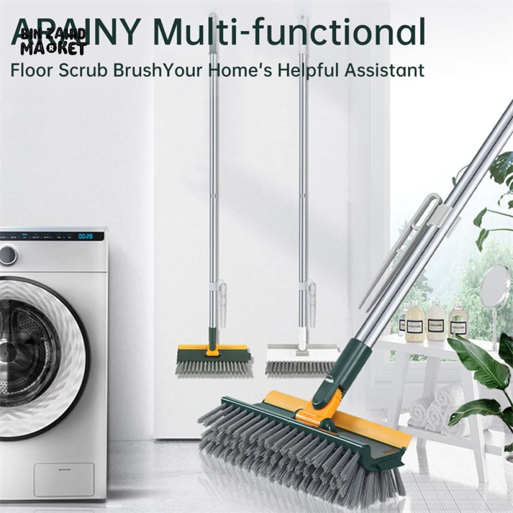 4-IN-1 BATHROOM CLEANING TOOL – LONG HANDLE FLOOR SCRUBBER WITH GROUT BRUSH & SQUEEGEE