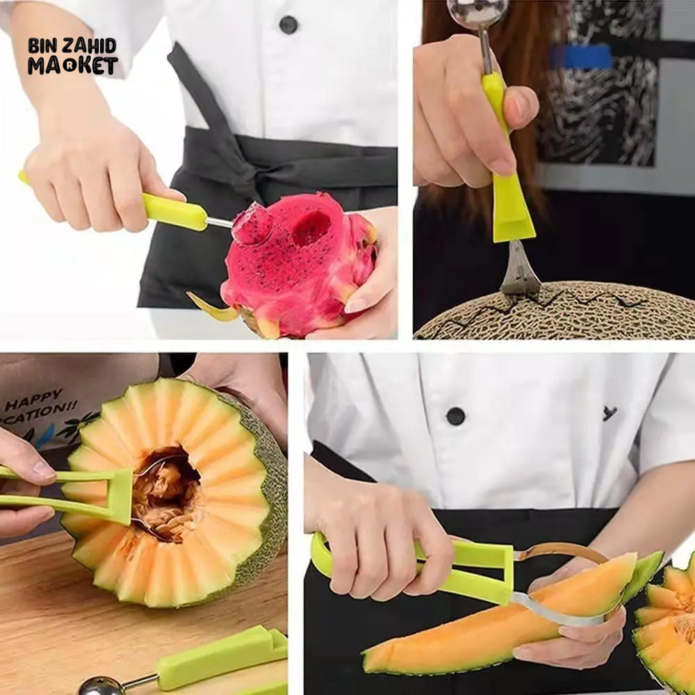 4-IN-1 FRUIT & VEGETABLE TOOL WATERMELON SLICER SCOOP CARVING KNIVES