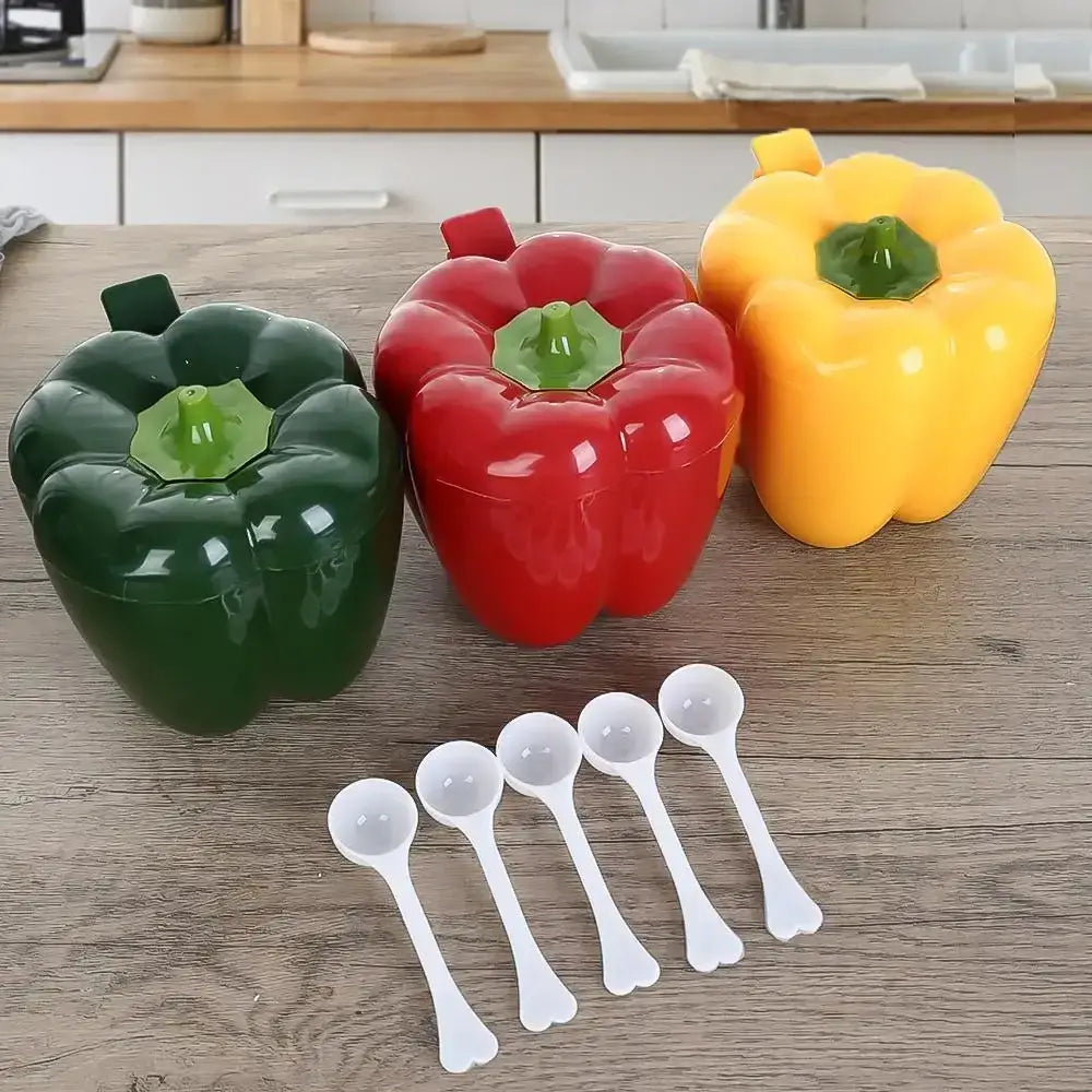4-IN-1 PLASTIC CREATIVE SPICE JAR CONTAINER WITH SPOON – CHILI SHAPE GRILL SPICES SPICE RACK FOR HOME & KITCHEN ACCESSORIES