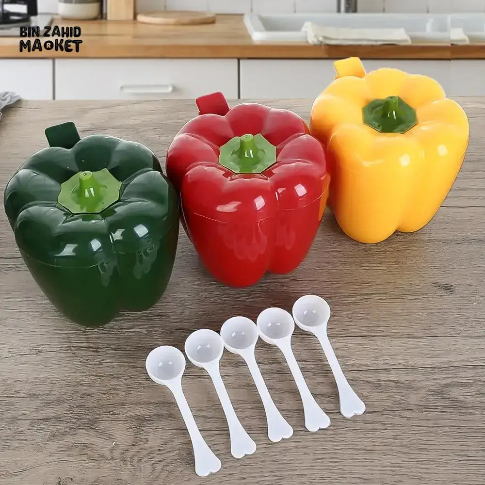 4-IN-1 PLASTIC CREATIVE SPICE JAR CONTAINER WITH SPOON – CHILI SHAPE GRILL SPICES SPICE RACK FOR HOME & KITCHEN ACCESSORIES
