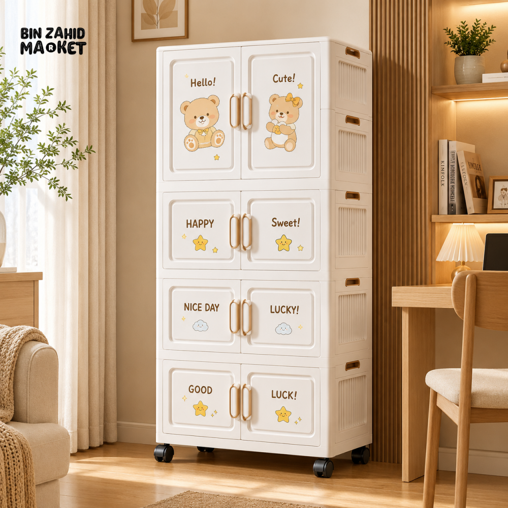 4-LAYER BABY STORAGE WARDROBE WITH DRAWERS & WHEELS - DM-4