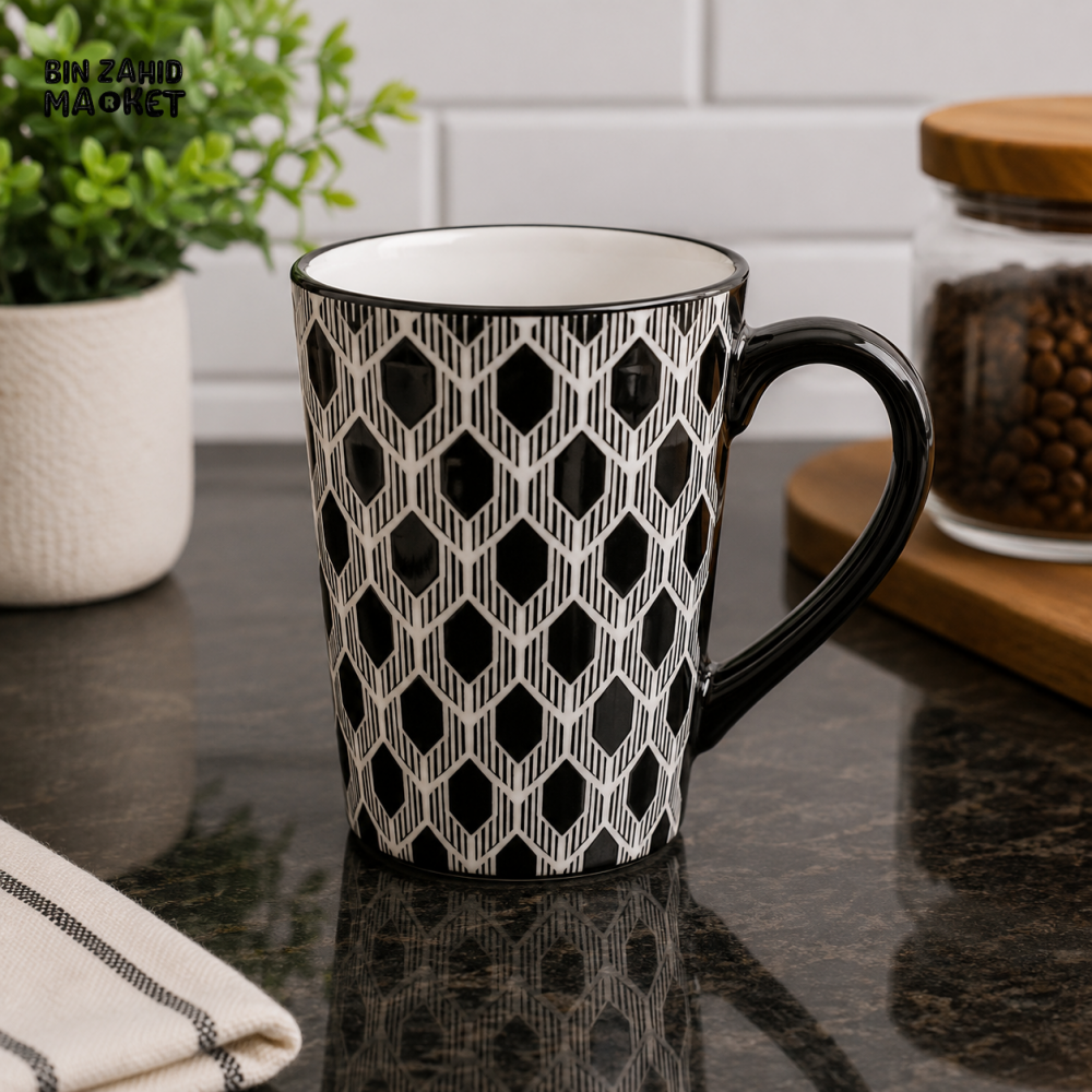 4 PACK CERAMIC MUG SET – BLACK GEOMETRIC - Mugs