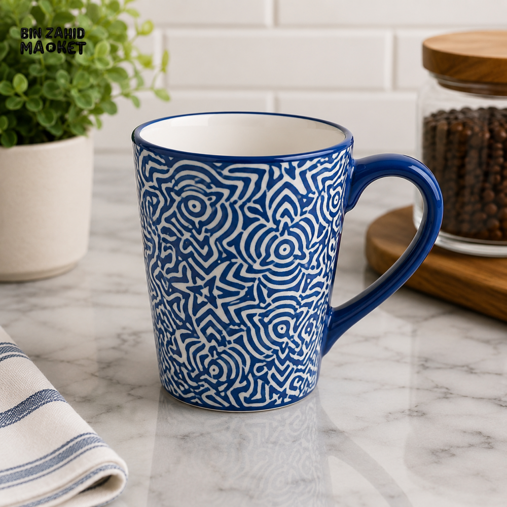 4 PACK CERAMIC MUG SET – BLUE ABSTRACT - Mugs