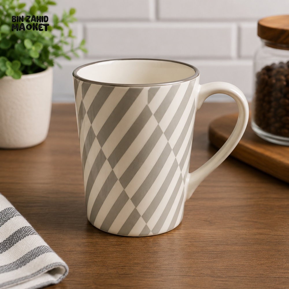 4 PACK CERAMIC MUG SET – GRAY STRIPED - Mugs