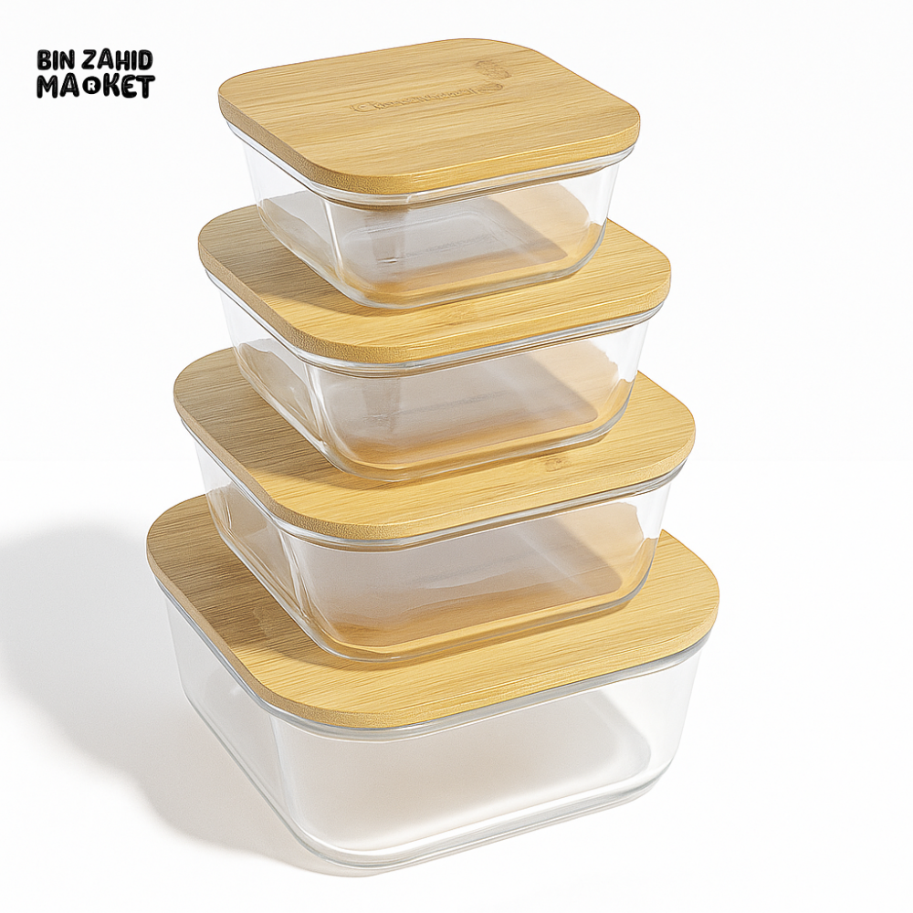 4 Pcs Glass Food Storage Containers - Square