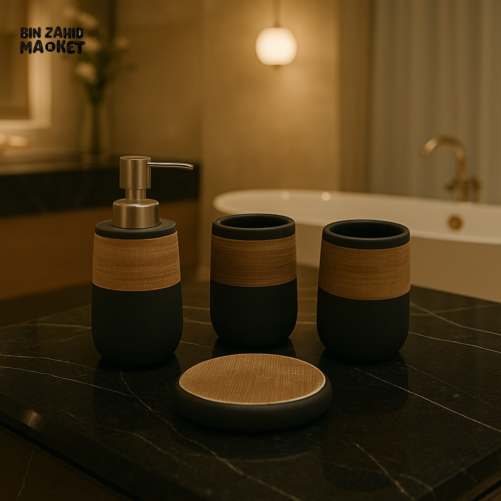 4 PIECE BATHROOM ACCESSORIES SET – SOAP DISPENSER, TUMBLERS & SOAP DISH - 3T-003