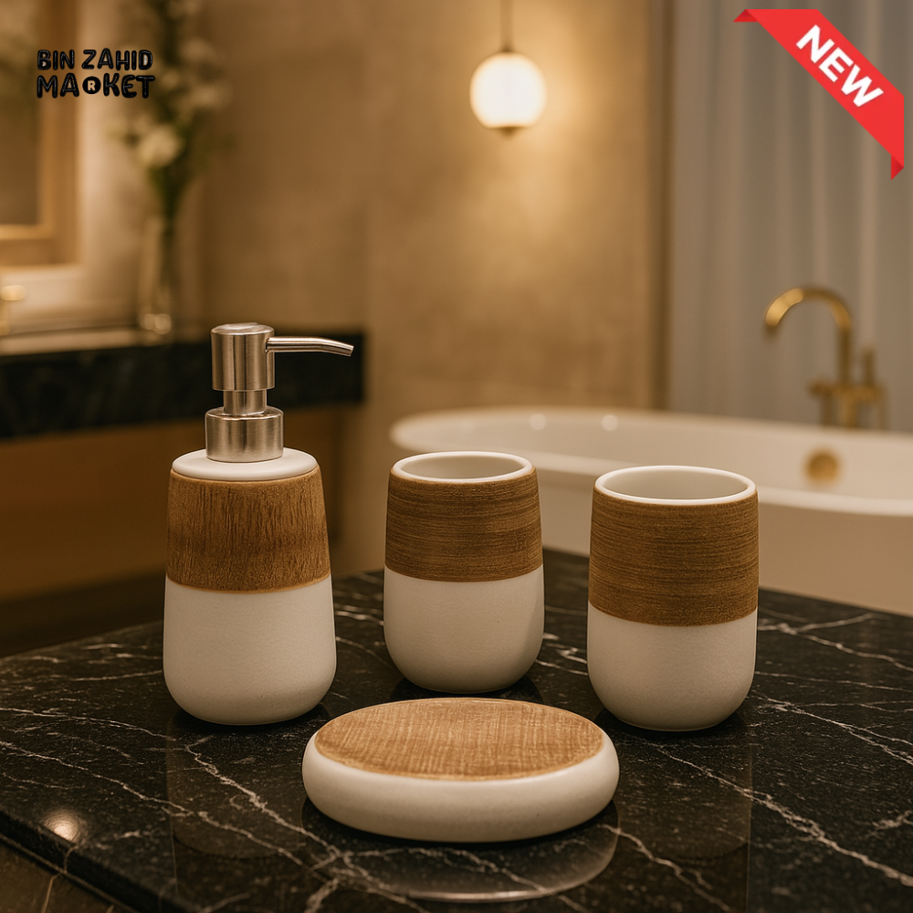 4 PIECE BATHROOM ACCESSORIES SET – SOAP DISPENSER, TUMBLERS & SOAP DISH - 3T-003