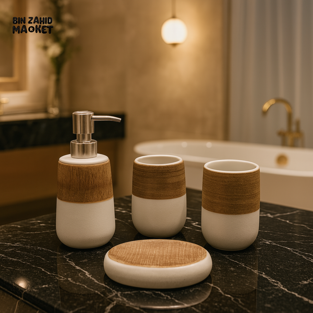 4 PIECE BATHROOM ACCESSORIES SET – SOAP DISPENSER, TUMBLERS & SOAP DISH - 3T-003
