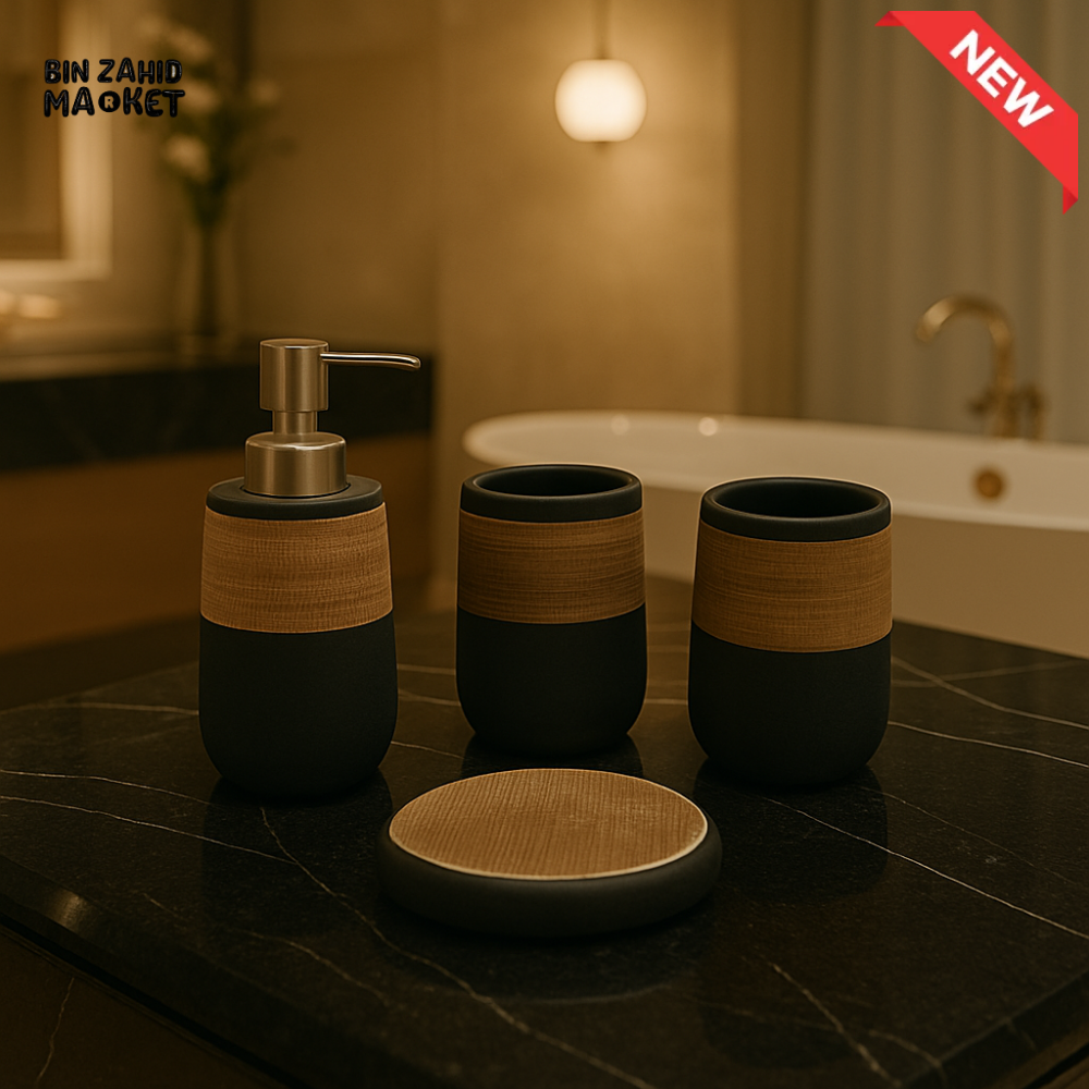 4 PIECE BATHROOM ACCESSORIES SET – SOAP DISPENSER, TUMBLERS & SOAP DISH - 3T-003