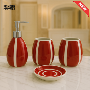 4 PIECE CERAMIC BATHROOM SET – SOAP DISPENSER, TOOTHBRUSH HOLDER, TUMBLER & TRAY - 005-3