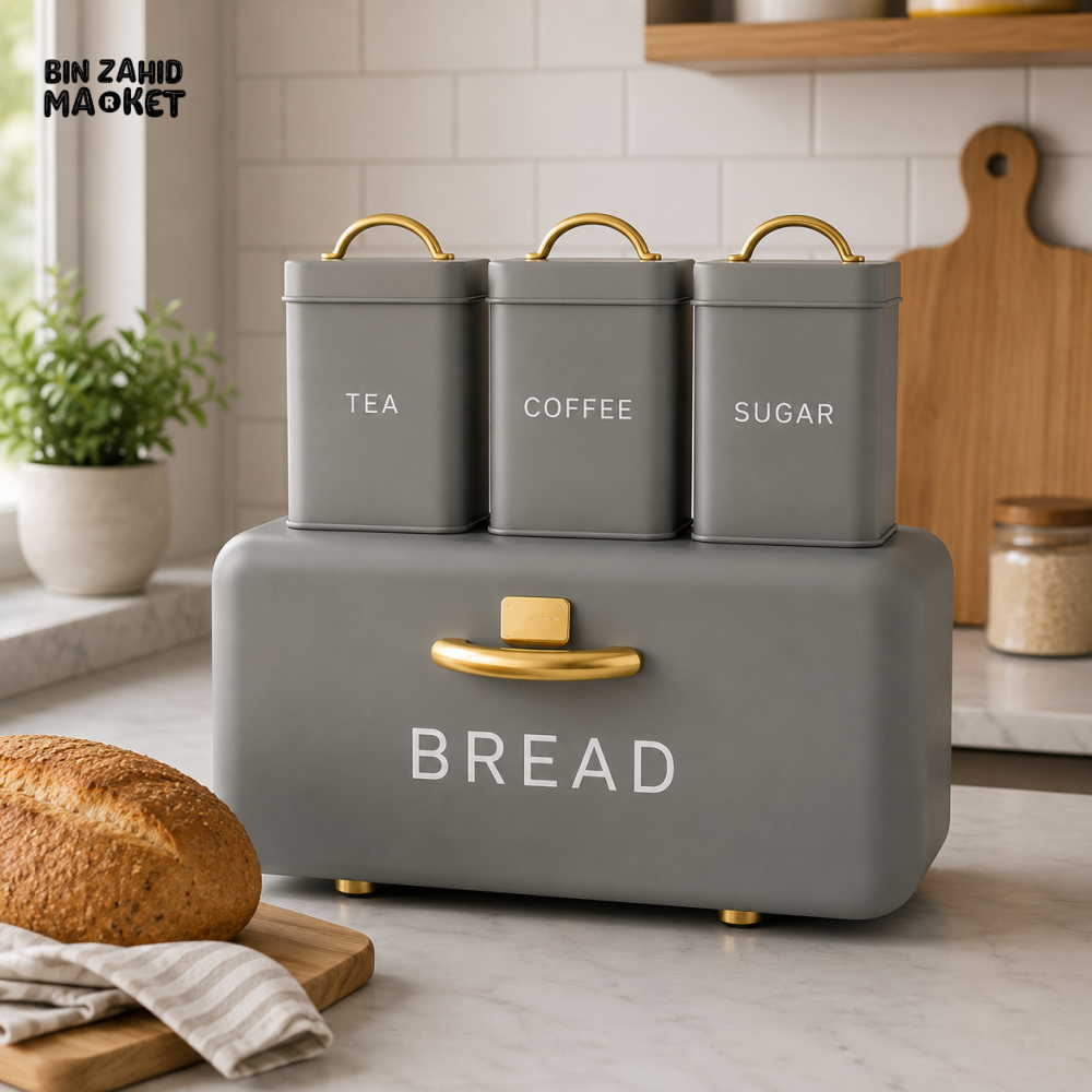 4-PIECE GRAY BREAD BOX SET - Bread Boxes
