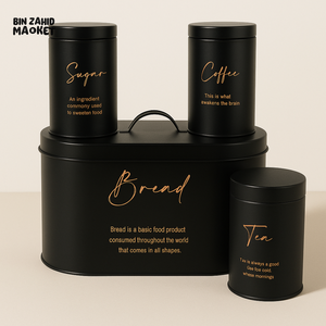 4-Piece Metal Bread Bin and Canister Set - Black