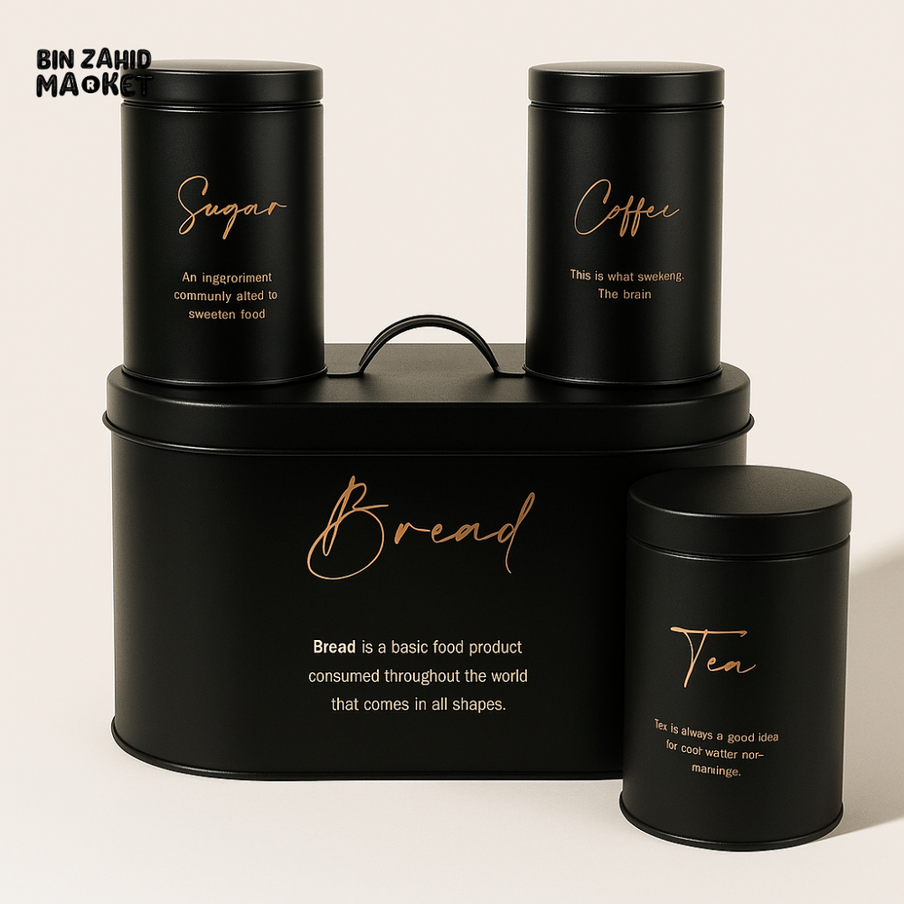 4-Piece Metal Bread Bin and Canister Set - Black