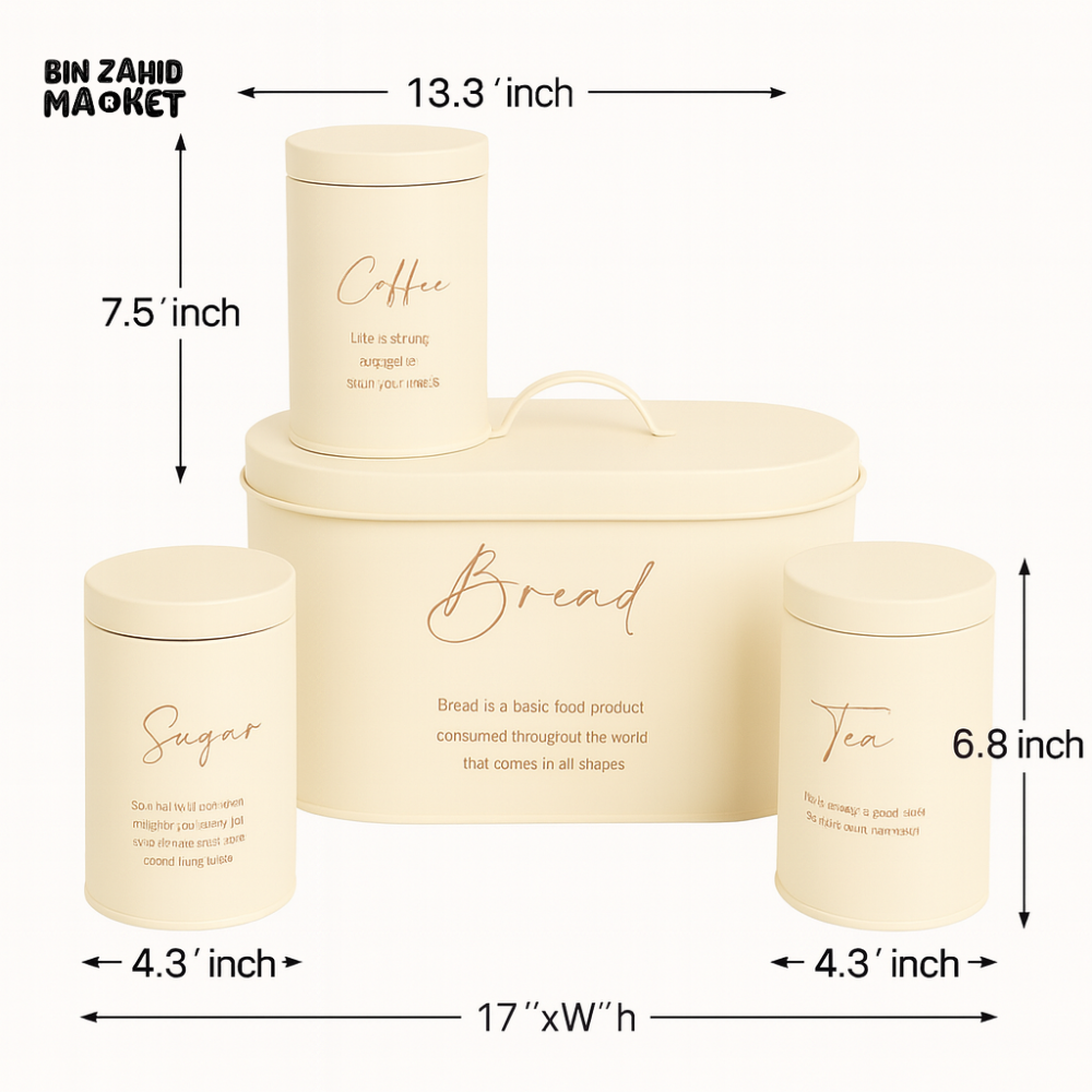 4-Piece Metal Bread Bin and Canister Set - White