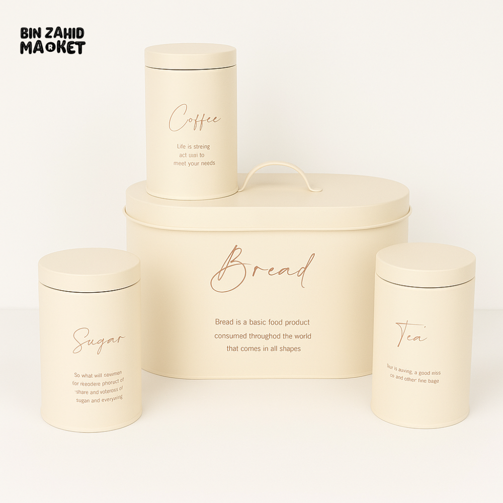 4-Piece Metal Bread Bin and Canister Set - White