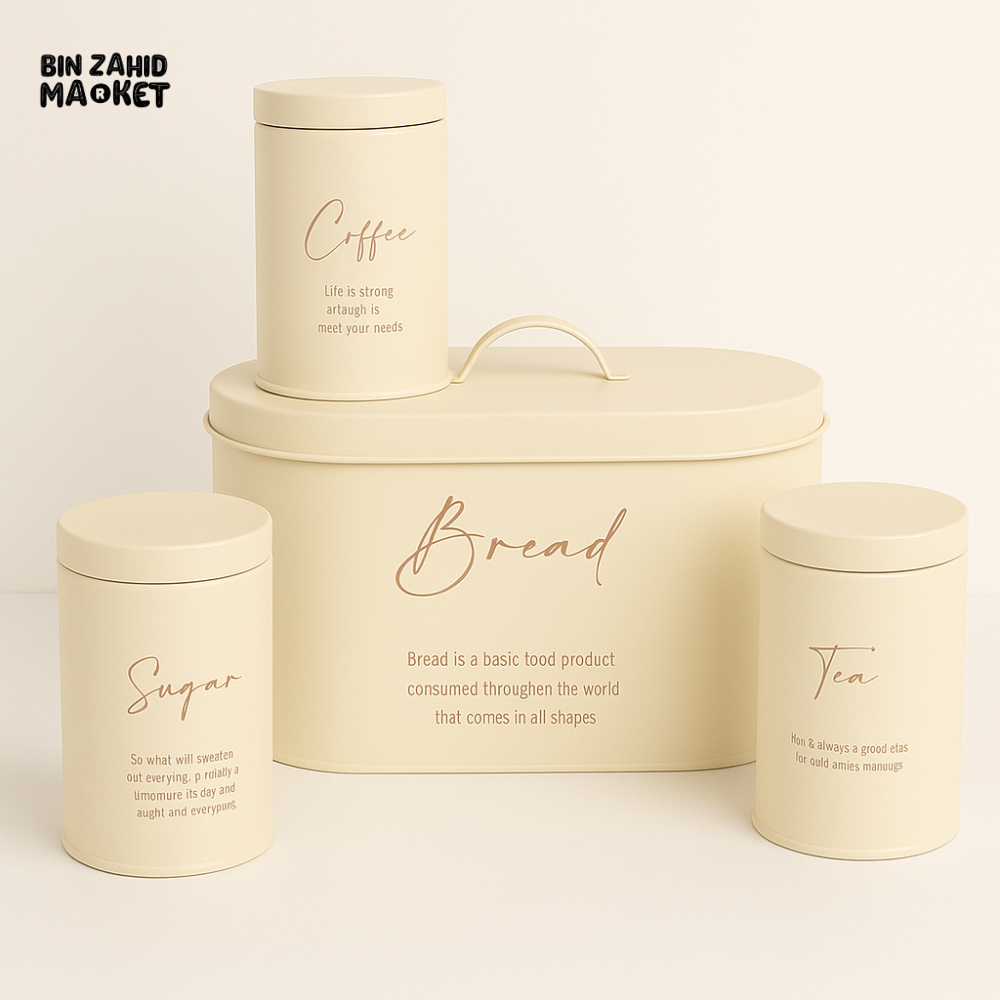 4-Piece Metal Bread Bin and Canister Set - White
