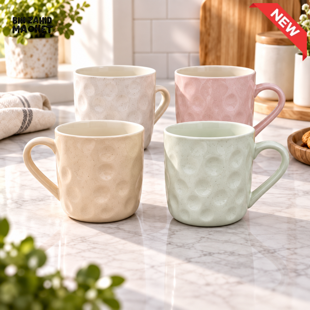 4-PIECE PASTEL DIMPLED TEXTURED CERAMIC COFFEE MUG SET