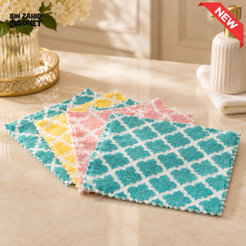 4-PIECE PATTERNED MICROFIBER CLEANING CLOTH SET