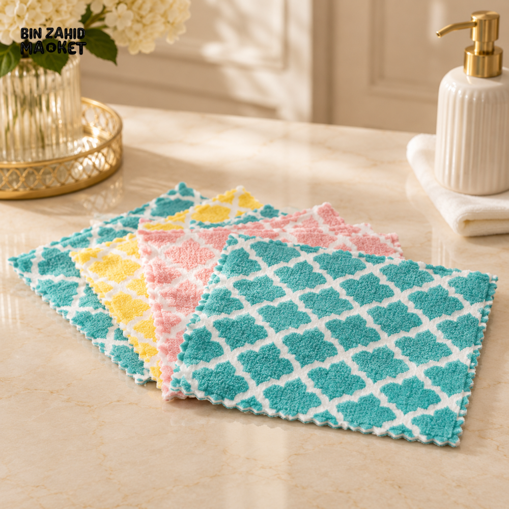 4-PIECE PATTERNED MICROFIBER CLEANING CLOTH SET