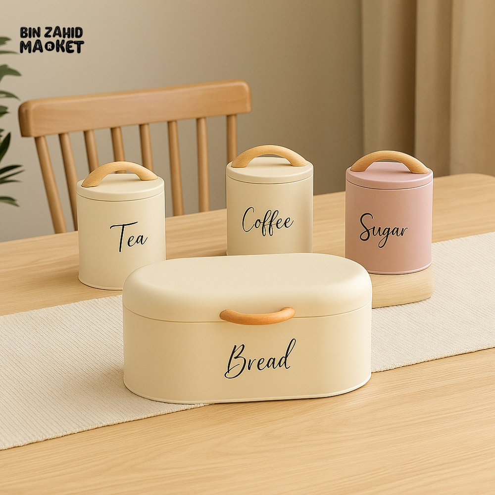 4-Piece Retro Metal Bread Bin and Canister Set (Mixed Color)