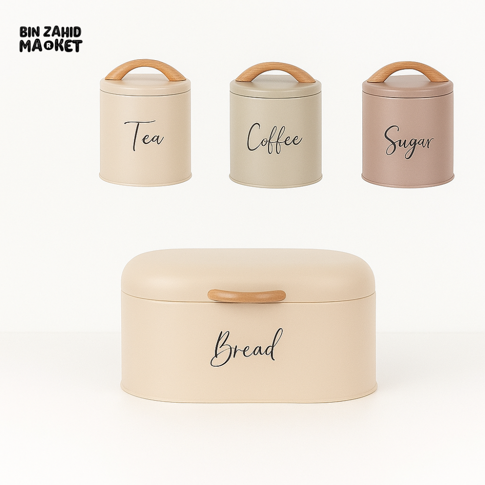 4-Piece Retro Metal Bread Bin and Canister Set (Mixed Color)