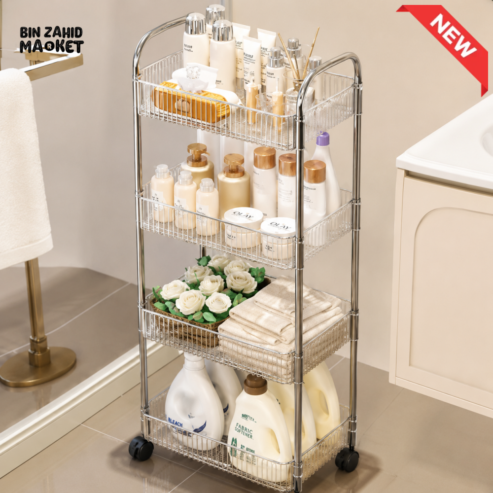 4-TIER METAL ROLLING STORAGE CART WITH WHEELS