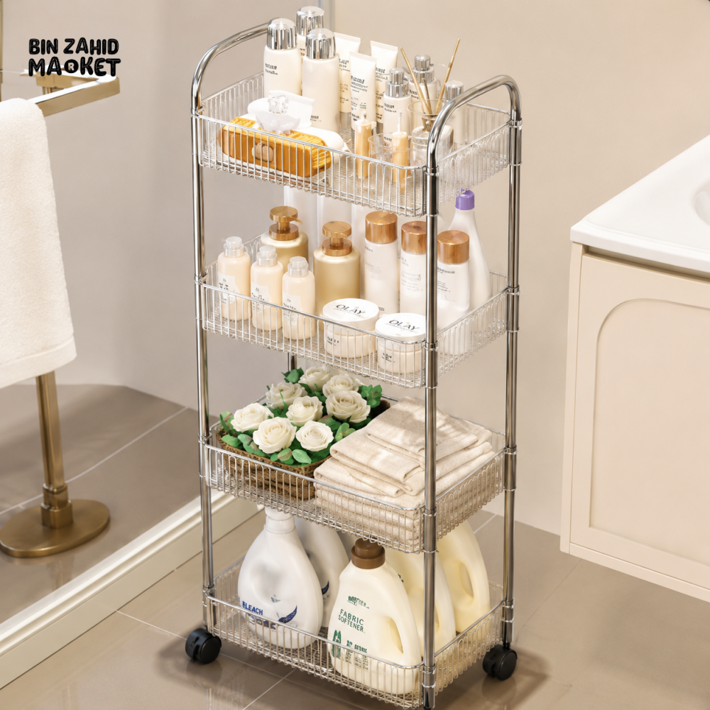 4-TIER METAL ROLLING STORAGE CART WITH WHEELS