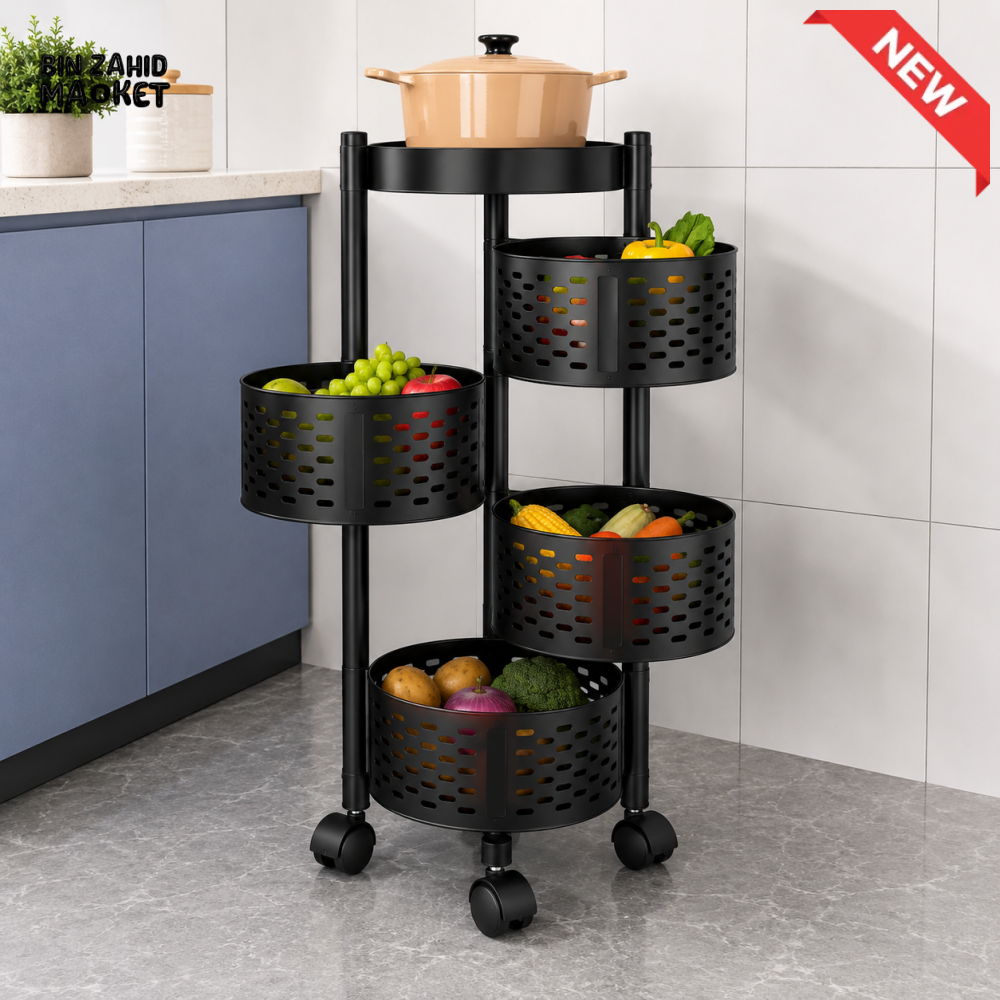4-TIER ROLLING KITCHEN STORAGE CART WITH VENTILATED BASKETS