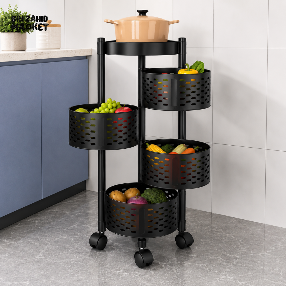 4-TIER ROLLING KITCHEN STORAGE CART WITH VENTILATED BASKETS