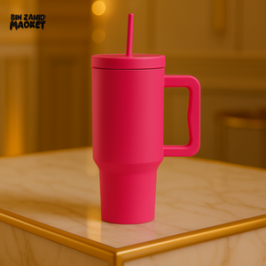 40OZ COLORFUL TUMBLER WITH HANDLE – LEAKPROOF INSULATED TRAVEL MUG - DARK PINK