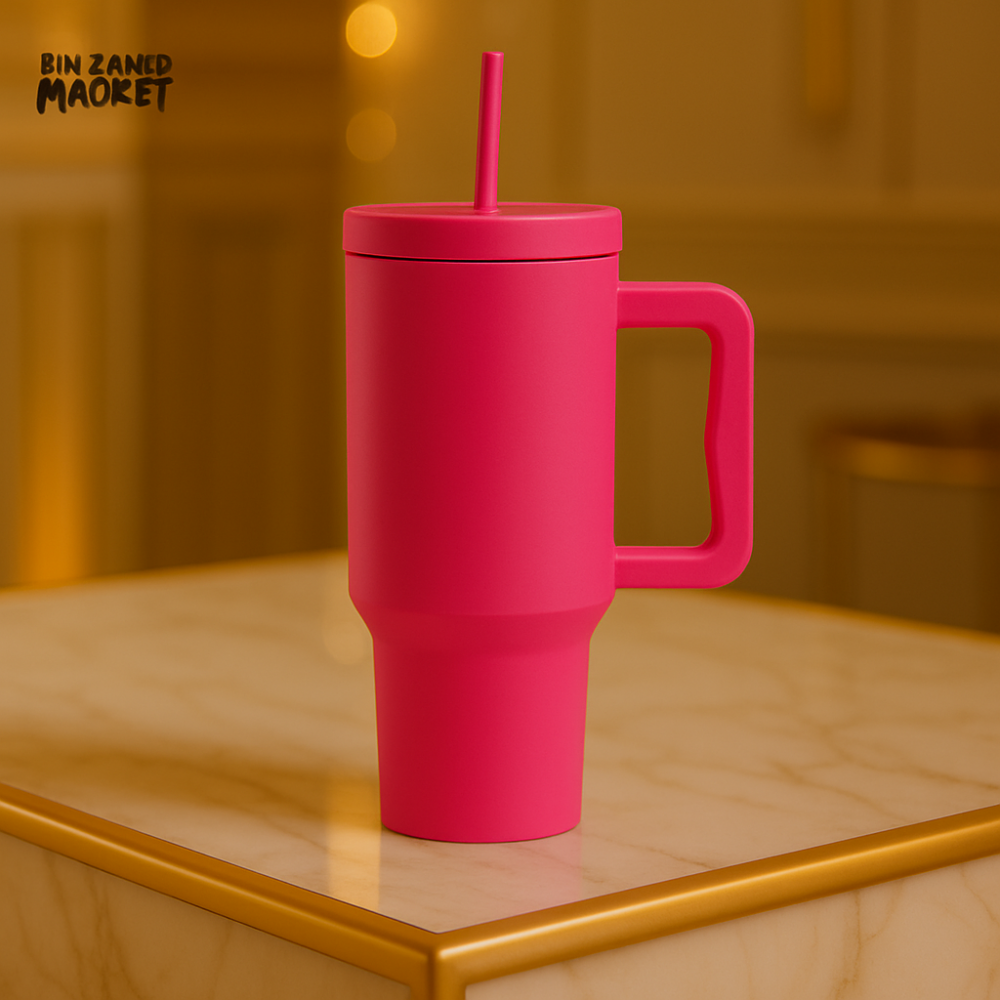 40OZ COLORFUL TUMBLER WITH HANDLE – LEAKPROOF INSULATED TRAVEL MUG - DARK PINK