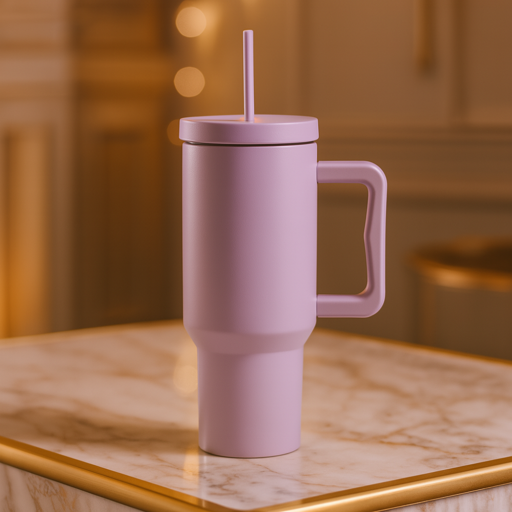40OZ COLORFUL TUMBLER WITH HANDLE – LEAKPROOF INSULATED TRAVEL MUG - LAVENDER