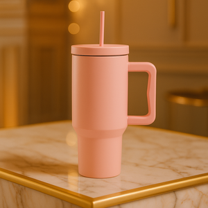 40OZ COLORFUL TUMBLER WITH HANDLE – LEAKPROOF INSULATED TRAVEL MUG - PASTEL PINK