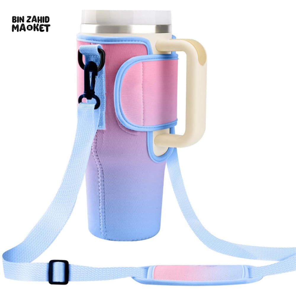 40OZ INSULATED WATER BOTTLE CARRIER WITH ADJUSTABLE SHOULDER STRAP – POUCH COVER FOR THERMOS & TRAVEL MUGS